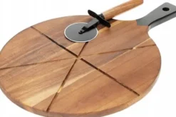 Skärbräda Excellent Houseware Rund pizzabräda i trä med kniv 30 cm 2 el.