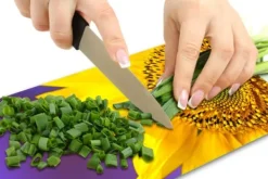 Karottunderlägg-SKÄRBRÄDA I GLASPLATTA 52x30 BLOMMA