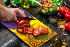 Karottunderlägg-SKÄRBRÄDA I GLASPLATTA 52x30 BLOMMA