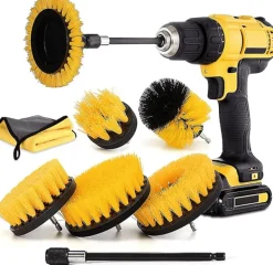 Rengöringsutrustning-Skurborstar till borrmaskin/skruvdragare Gul 8 delar