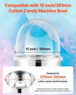 Maskiner För Spunnet Socker-Skyddskåpa till sockervaddsmaskin - Akrylkupol med bubbelskydd - Kompatibel med 38,1 cm sockervaddsmaskiner - Vindskydd - Räfflad botten - Transparent | CDON