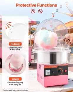 Maskiner För Spunnet Socker-Skyddskåpa till sockervaddsmaskin - Akrylkupol med bubbelskydd - Kompatibel med 38,1 cm sockervaddsmaskiner - Vindskydd - Räfflad botten - Transparent | CDON