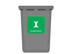 Skylt avfallspiktogram MADAFFALD 12x12 cm, aluminium, grön/vit