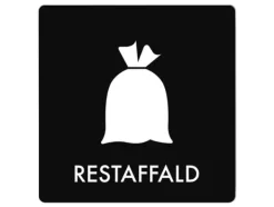 Skylt avfallspiktogram RESTAFFALD 12x12 cm, aluminium, svart/vit