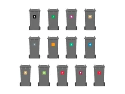 Skylt avfallspiktogram RESTAFFALD 12x12 cm, aluminium, svart/vit