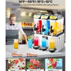 Slushmaskiner-Slushmaskin för Kommersiellt bruk, 15Lx3 Tankar, Margarita och Smoothie Frysdryckesmaskin