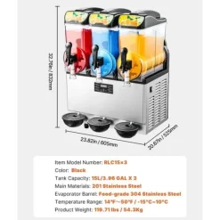 Slushmaskiner-Slushmaskin för Kommersiellt bruk, 15Lx3 Tankar, Margarita och Smoothie Frysdryckesmaskin
