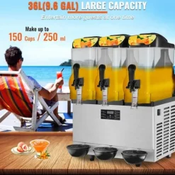 Slushmaskiner-Slushmaskin Kommersiell 3 x 12L Triple Bowl 72 Koppar Utgång 220V 1300W Rostfritt Stål Margarita Smoothie Frysta Drycker