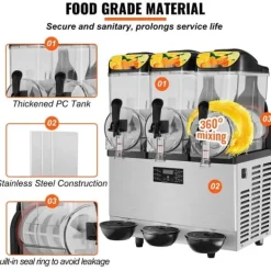Slushmaskiner-Slushmaskin Kommersiell 3 x 12L Triple Bowl 72 Koppar Utgång 220V 1300W Rostfritt Stål Margarita Smoothie Frysta Drycker