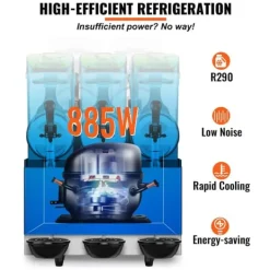 Slushmaskiner-Slushmaskin Kommersiell 3 x 12L Triple Bowl 72 Koppar Utgång 220V 1300W Rostfritt Stål Margarita Smoothie Frysta Drycker