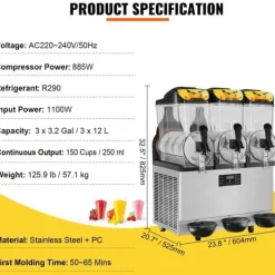 Slushmaskiner-Slushmaskin Kommersiell 3 x 12L Triple Bowl 72 Koppar Utgång 220V 1300W Rostfritt Stål Margarita Smoothie Frysta Drycker
