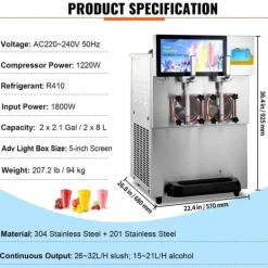 Slushmaskiner-Slushmaskin 8L / 2,1 Gal dubbelskål kommersiell för slush, margarita, smoothie och frysta drycker.