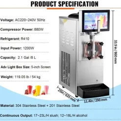 Slushmaskiner-Slushmaskin 8L / 2,1 Gal Enkel Skål Kommersiell Slushy Maskin Margarita Smoothie Frysta Drycker