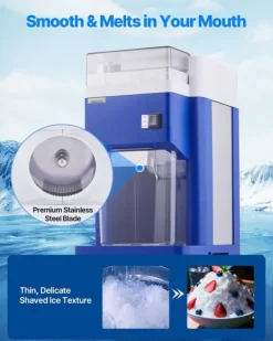 Snökonmaskin - Elektrisk Iskross - Kommersiell - 1,8 L Kapacitet - 300 W Motor - Rostfria Stålblad - Fin och Fluffig Is - För Hem och Restaurang - Blå | CDON