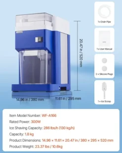 Snökonmaskin - Elektrisk Iskross - Kommersiell - 1,8 L Kapacitet - 300 W Motor - Rostfria Stålblad - Fin och Fluffig Is - För Hem och Restaurang - Blå | CDON