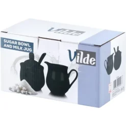 Serveringsfat & Skålar-Sockerskål och gräddkanna, svart porslin, 3 delar.