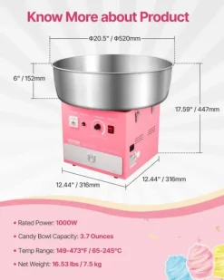 Maskiner För Spunnet Socker-Sockervaddsmaskin, 1000W Effekt, Temperaturkontroll,Rosa