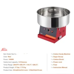 Maskiner För Spunnet Socker-Sockervaddsmaskin, 1000W hög effekt, rostfri stålskål,Röd