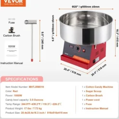 Maskiner För Spunnet Socker-Sockervaddsmaskin, 1000W hög effekt, rostfri stålskål,Röd