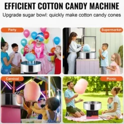 Maskiner För Spunnet Socker-Sockervaddsmaskin, 1000W, 51.8x51.8x41.5 cm, Rosa, Rostfritt stål