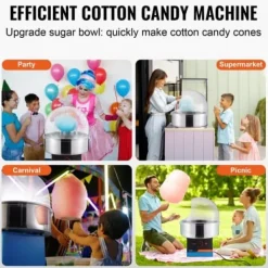 Sockervaddsmaskin, 1000W, 52x52x41.5 cm, Blå, Rostfritt stål