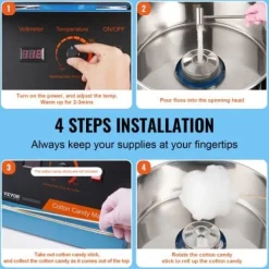 Sockervaddsmaskin, 1000W, 52x52x41.5 cm, Blå, Rostfritt stål