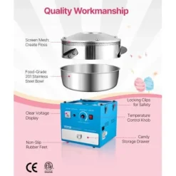 Sockervaddsmaskin, 52x52x44,7 cm, Blå, Rostfritt stål