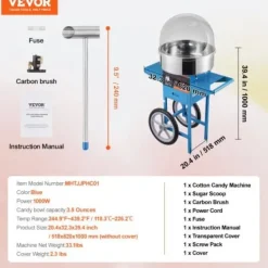 Sockervaddsmaskin, 518x820x1000 mm, Blå, Rostfritt stål