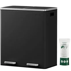 Soptunnor & Papperskorgar-SONGMICS Dubbel soptunna, 2 x 30L avfalls- och återvinningskökskärl, svart