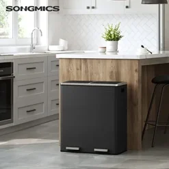 Soptunnor & Papperskorgar-SONGMICS Dubbel soptunna, 2 x 30L avfalls- och återvinningskökskärl, svart