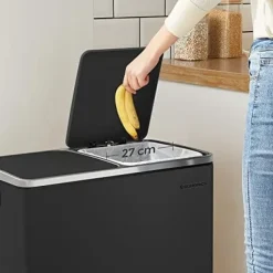 Soptunnor & Papperskorgar-SONGMICS Dubbel soptunna, 2 x 30L avfalls- och återvinningskökskärl, svart