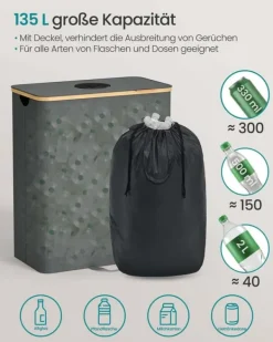 Tvättutrustning-SONGMICS insamlingsbehållare för pantflaskor 135 L skiffergrå-naturbeige