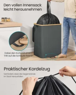 Tvättutrustning-SONGMICS insamlingsbehållare för pantflaskor 135 L skiffergrå-naturbeige