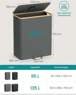 Tvättutrustning-SONGMICS insamlingsbehållare för pantflaskor 135 L skiffergrå-naturbeige