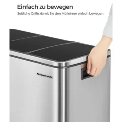 Källsorteringskärl-SONGMICS återvinningskärl, 3 x 18 L trippelkökskärl, 3-fack pedalbehållare, silver
