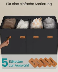 SONGMICS tvättkorg med tre fack, lock och tvättbar innerpåse