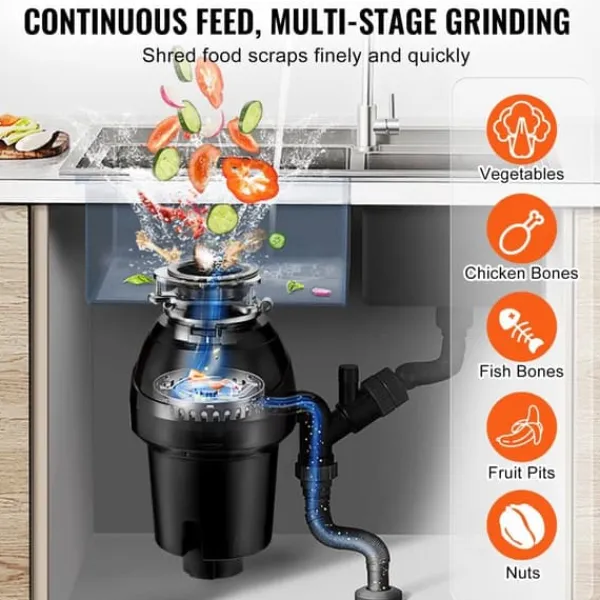 Avfallskvarnar-Sophantagning 1,25 hk, kontinuerlig matavfallshantering, 4060 RPM, EZ Connect, effektiv avfallshantering, hållbar design