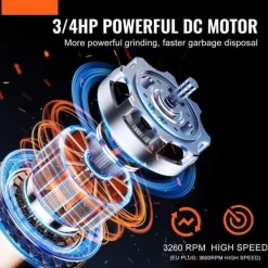 Avfallskvarnar-Sophantering 3/4 HP, 3600 RPM, kontinuerlig matavfallshantering, energieffektiv, tyst drift, enkel installation