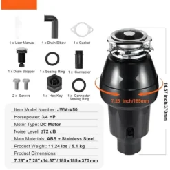 Avfallskvarnar-Sophantering 3/4 HP, 3600 RPM, kontinuerlig matavfallshantering, energieffektiv, tyst drift, enkel installation