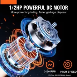 Avfallskvarnar-Sophantering 1/2 HP, kontinuerlig matavfallshantering, EZ Connect, effektiv hushållslösning, enkel installation, hållbar avfallshantering