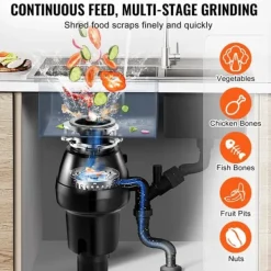 Sophantering 1/2 HP Kontinuerlig matavfallskvarn, 3820 RPM, effektiv avfallshantering, hållbar design, enkel installation