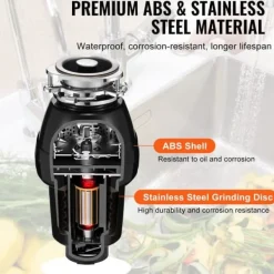 Sophantering 1/2 HP Kontinuerlig matavfallskvarn, 3820 RPM, effektiv avfallshantering, hållbar design, enkel installation