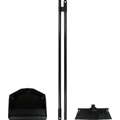 Sopskyffel och borste med skaft svart