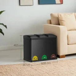 Källsorteringskärl-Soptunna, Rostfritt stål, 60,5x40,5x48,5 cm, Svart