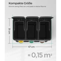 Källsorteringskärl-Soptunna, 47x28.3x39.5 cm, grön-grå