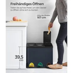 Källsorteringskärl-Soptunna, 47x28.3x39.5 cm, grön-grå