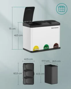 Källsorteringskärl-Soptunna, 60.5x31.5x48.5 cm, Vit