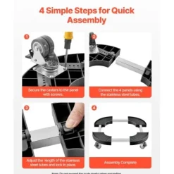 Tillbehör Till Avfallshantering-Soptunnedolly, 38x38x11 cm, Svart, Justerbar rullvagn