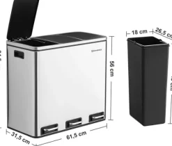 Källsorteringskärl-Sorteringskärl - Pedalhink 3 fack 54 Litre (3 x 18 L)