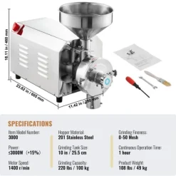 Spannmålskvarn 3000W, kraftfull spannmålsslipmaskin för livsmedelsbearbetning, effektiv för hem och kommersiellt bruk